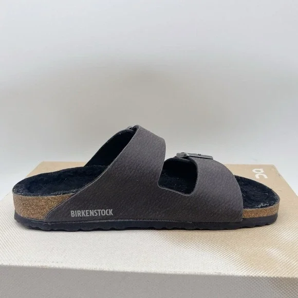 Birkenstock Arizona Shearling Synthetics Desert Dust Black Sandal Womens EU 41